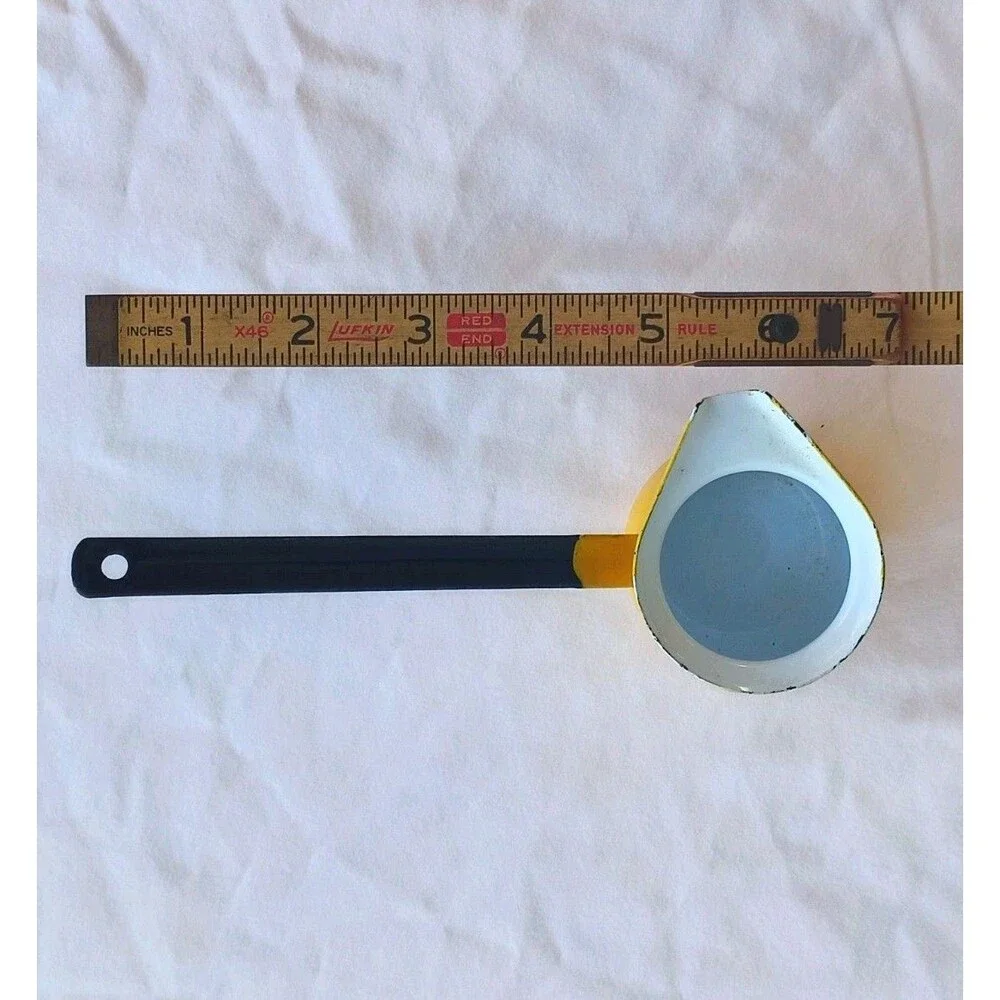 Vtg Butter Warmer Melter Coffee Milk Ladle Enamelware Yellow Primitive Stove Pot